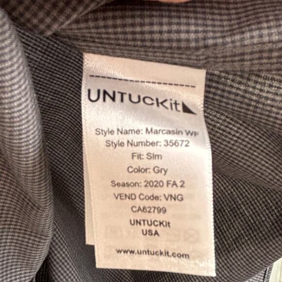 Untuckit Men's Marcasin WF Slim Fit Button Down Shirt Gray‎ 100% Cotton Medium - Picture 4 of 5